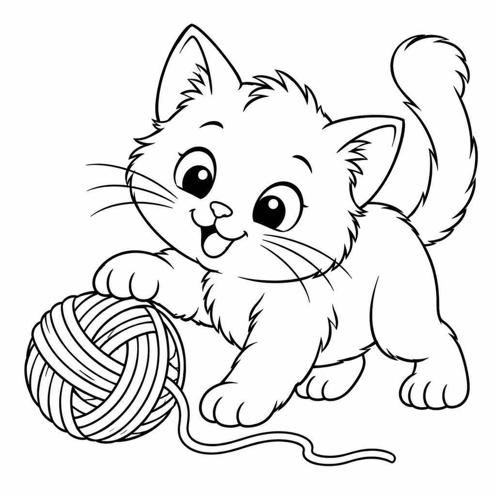 Раскраска котёнок с клубком
